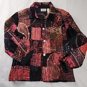 Chicos Blazer Boho Women's Silk Blend Floral Patchwork Button-down Jacket Size 1